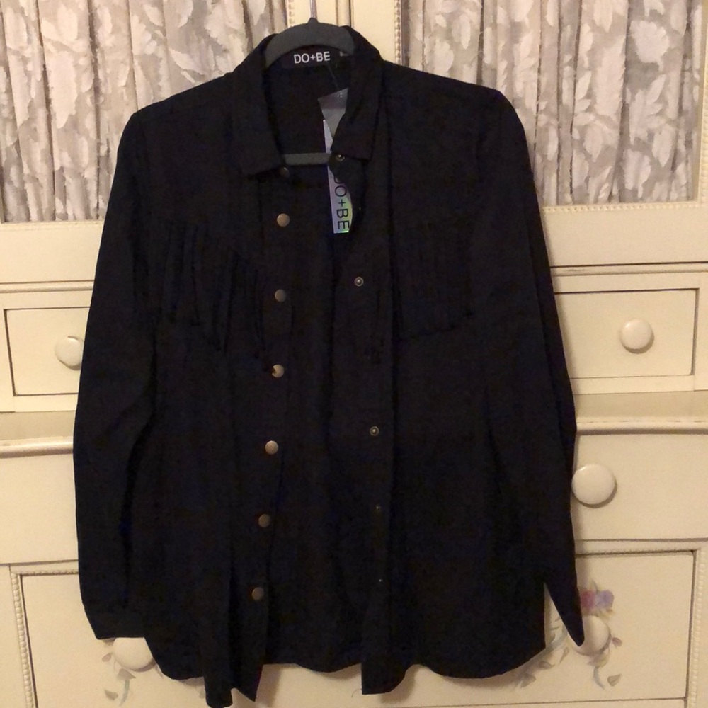 Black Fringe Detail Button Down Shirt
